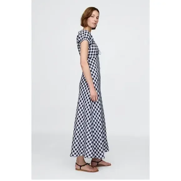 NWT Gap × DÔEN 100% Linen Blue Gingham Midi Dress - XXS - Picture 3 of 5